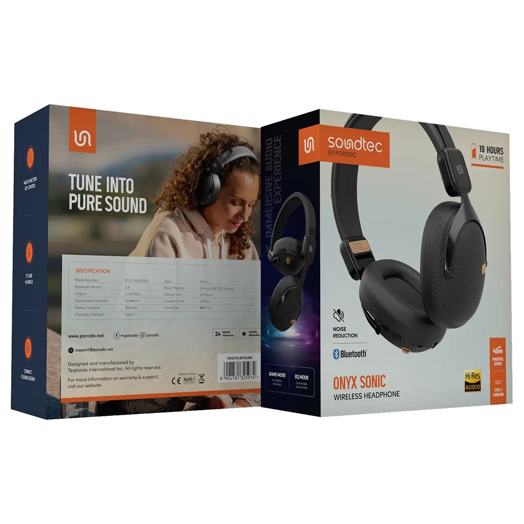 Porodo Soundtec Onyx Sonic Wireless Headphone 4 Porodo Soundtec Onyx Sonic Wireless Headphone - Image 4