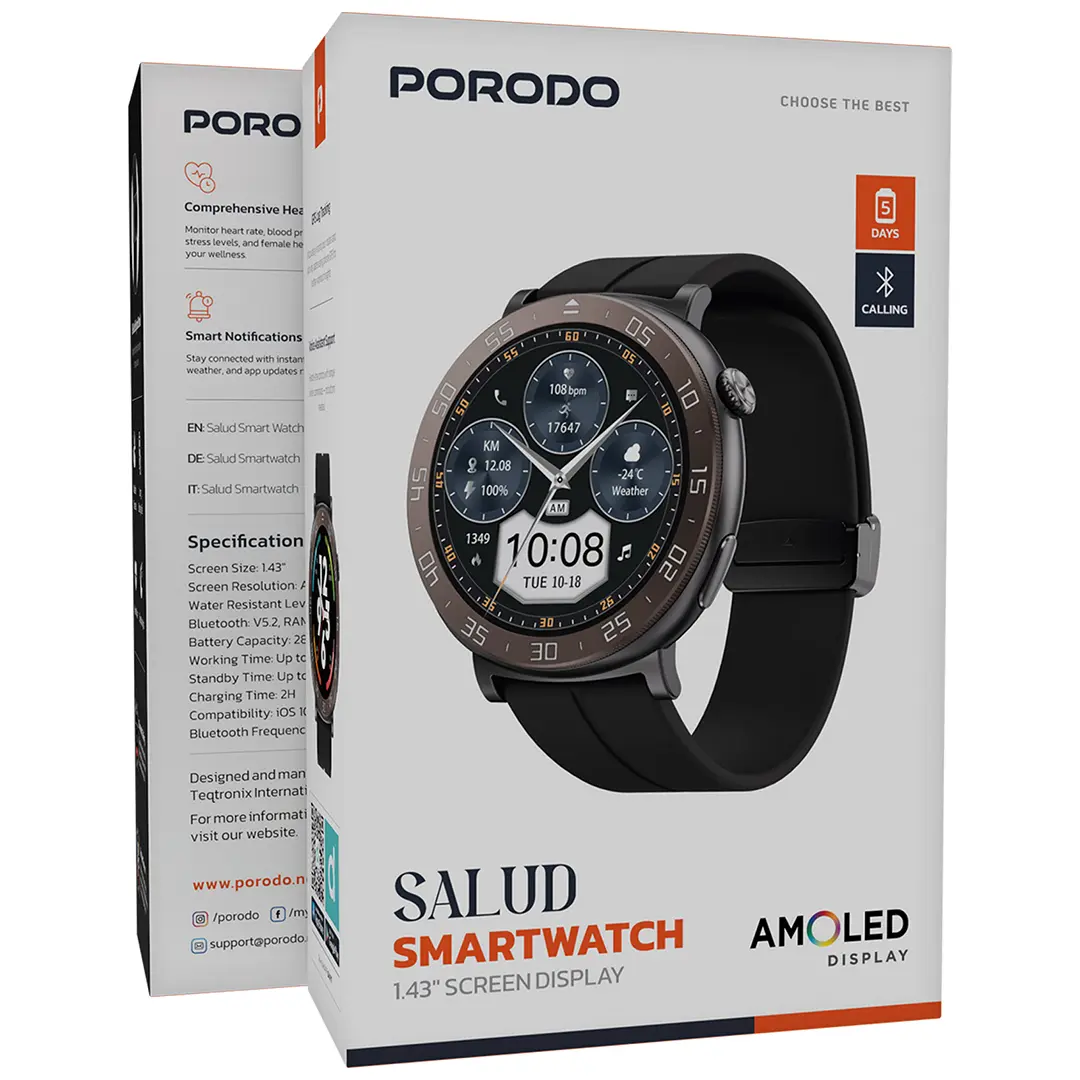 Porodo Salud Smart Watch 1.43" Screen Display 3 Porodo Salud Smart Watch 1.43" Screen Display - Image 3