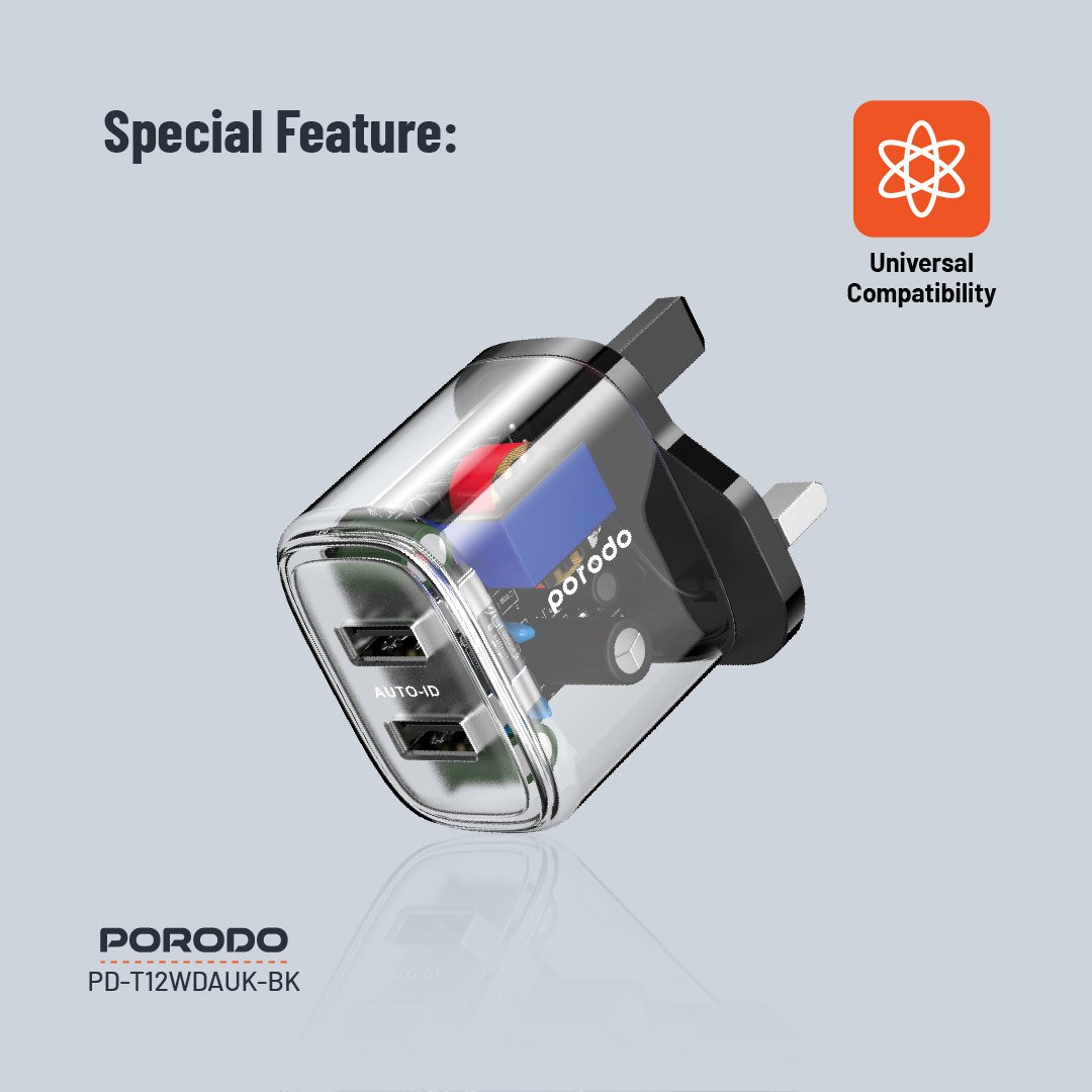 Porodo Dual Output Transparent Charger 2.4A UK 4 Porodo Dual Output Transparent Charger 2.4A UK - Image 4