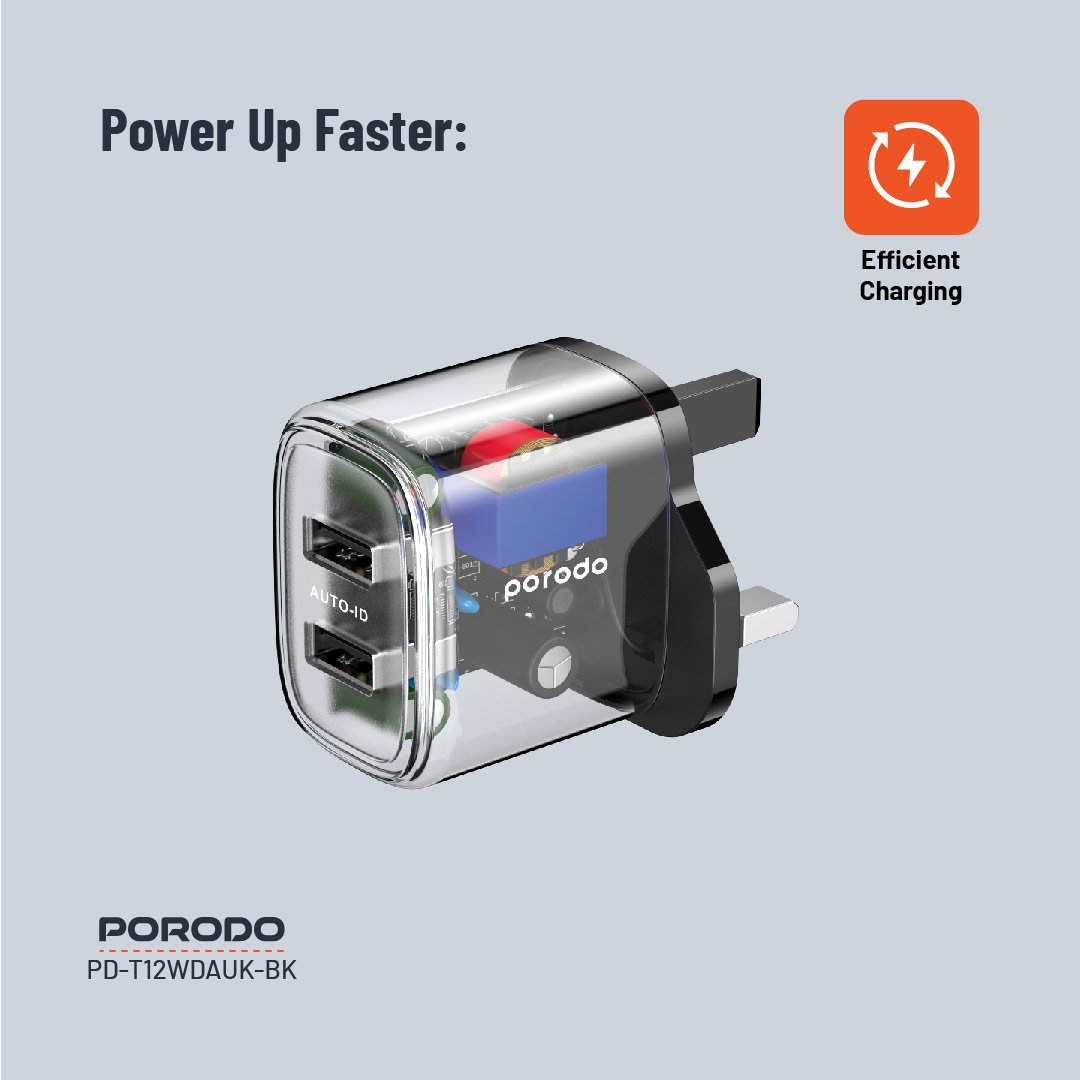 Porodo Dual Output Transparent Charger 2.4A UK 5 Porodo Dual Output Transparent Charger 2.4A UK - Image 5