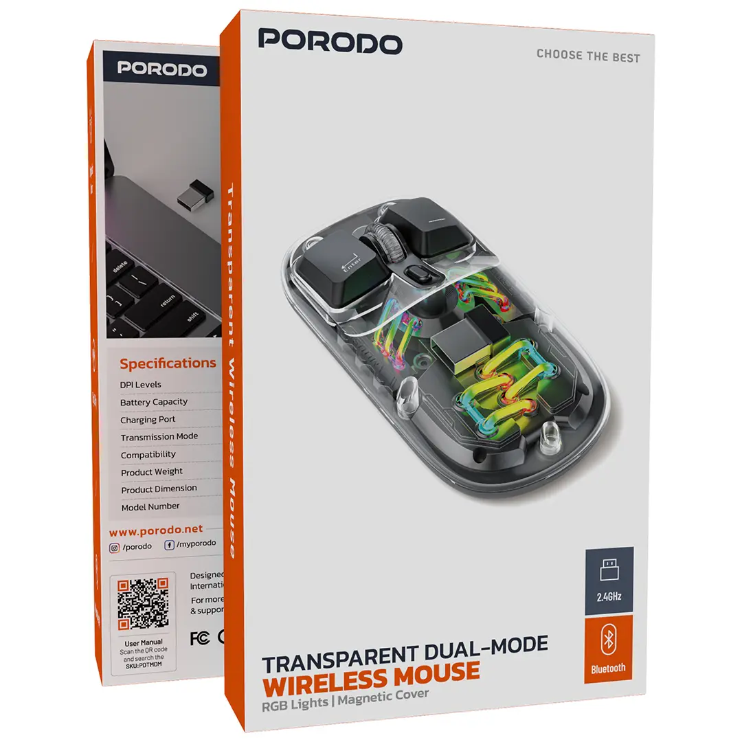 Porodo Transparent Mouse 2.4G and Bluetooth Dual Mode 2 Porodo Transparent Mouse 2.4G and Bluetooth Dual Mode - Image 2