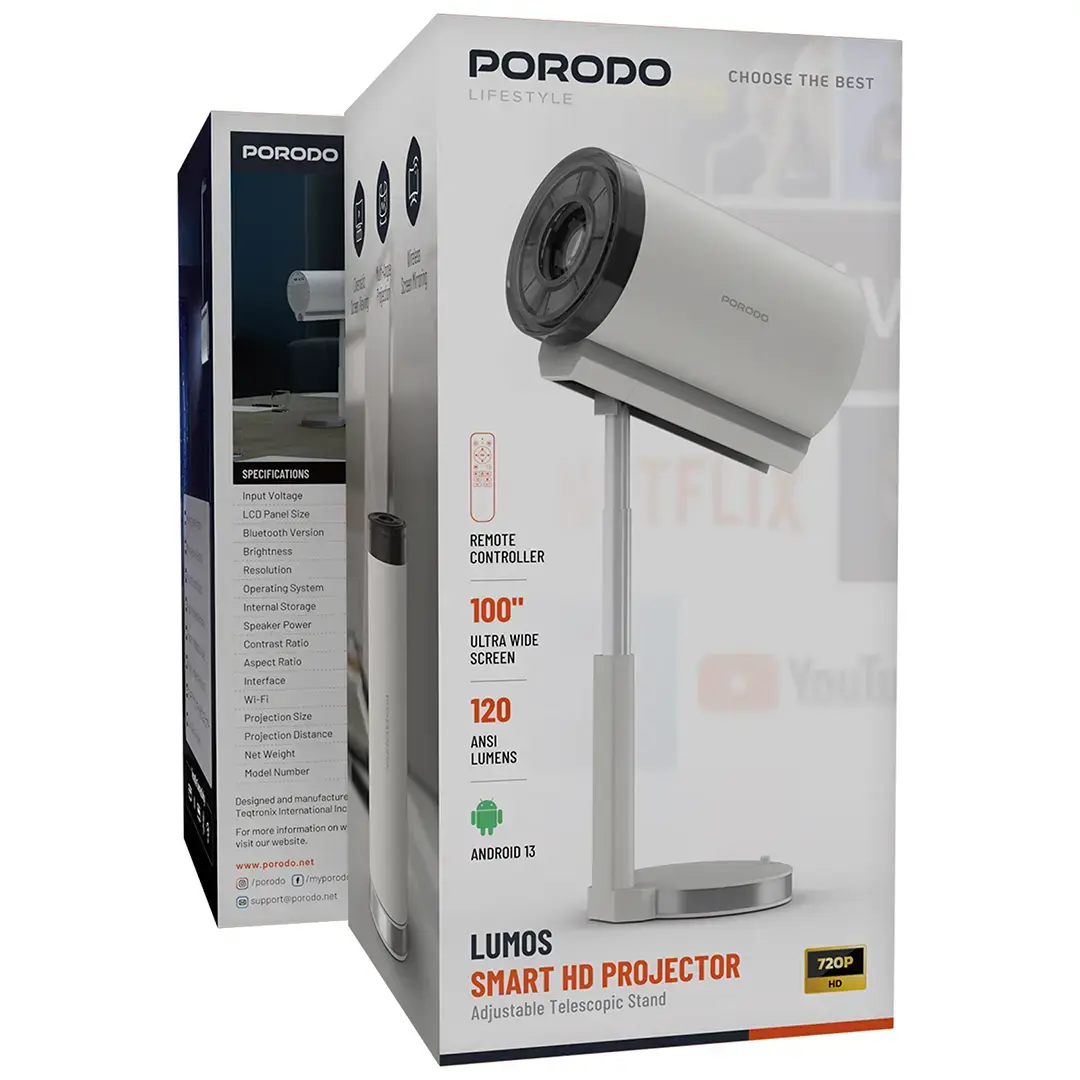 Porodo Lifestyle Lumos Smart HD Projector 3 Porodo Lifestyle Lumos Smart HD Projector - Image 3