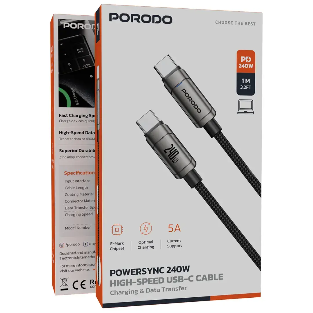 Porodo PowerSync 240W High-Speed USB-C Cable 2 Porodo PowerSync 240W High-Speed USB-C Cable - Image 2