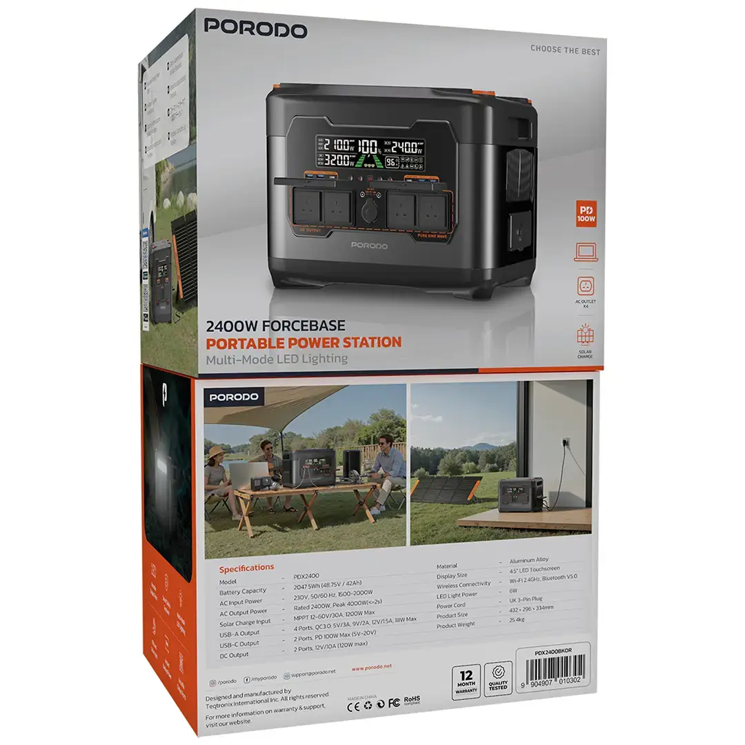 Porodo 2400W Forcebase Portable Power Station - Black/Orange 2 Porodo 2400W Forcebase Portable Power Station - Black/Orange - Image 2