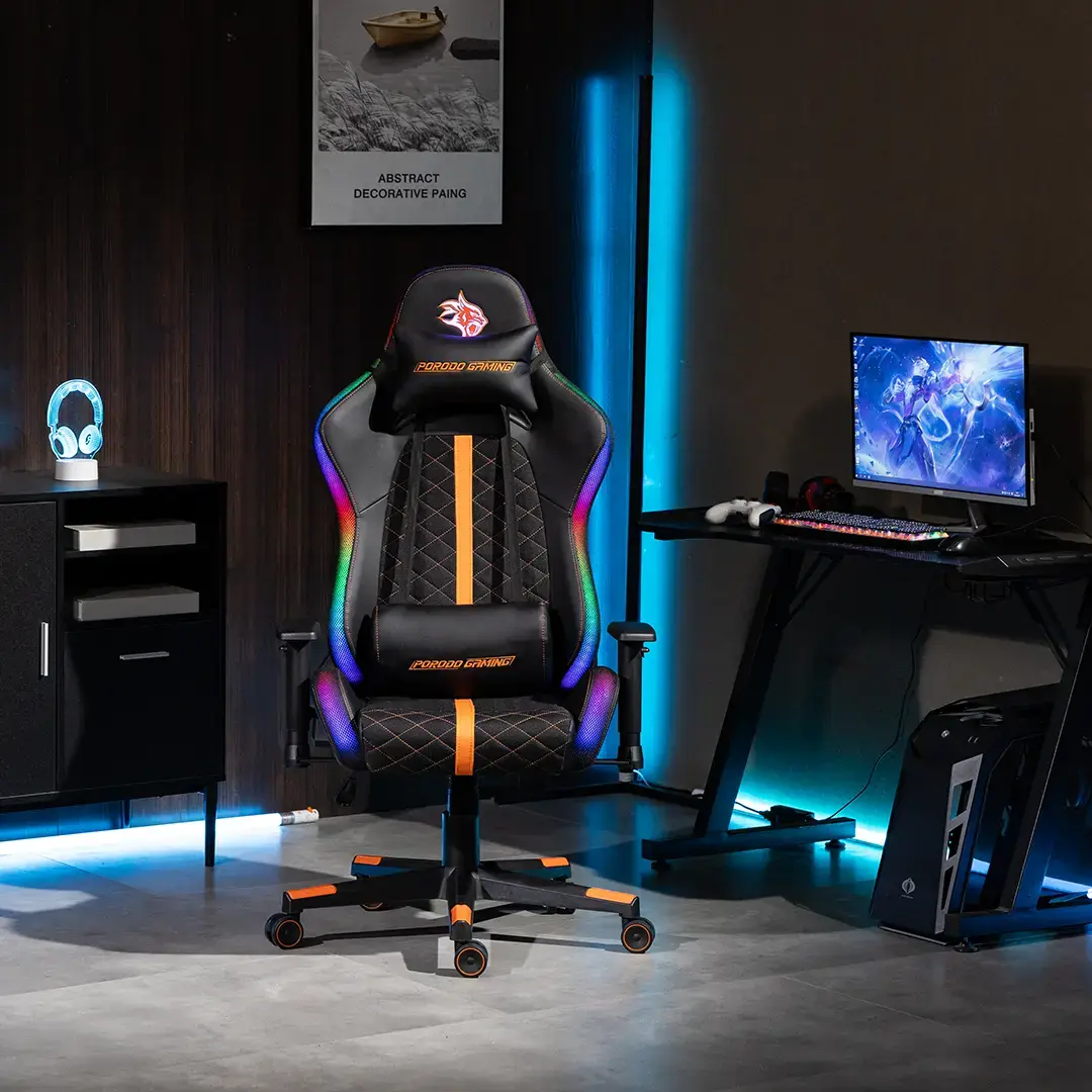Porodo Gaming Ergonomic RGB Gaming Chair - Black/Orange 5 Porodo Gaming Ergonomic RGB Gaming Chair - Black/Orange - Image 5