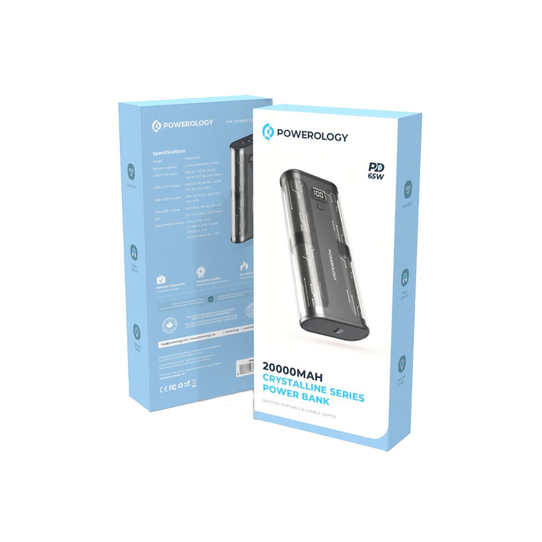 Powerology Crystalline Series Power bank 20000mAh PD 65W - Transparent/Grey 2 Powerology Crystalline Series Power bank 20000mAh PD 65W - Transparent/Grey - Image 2