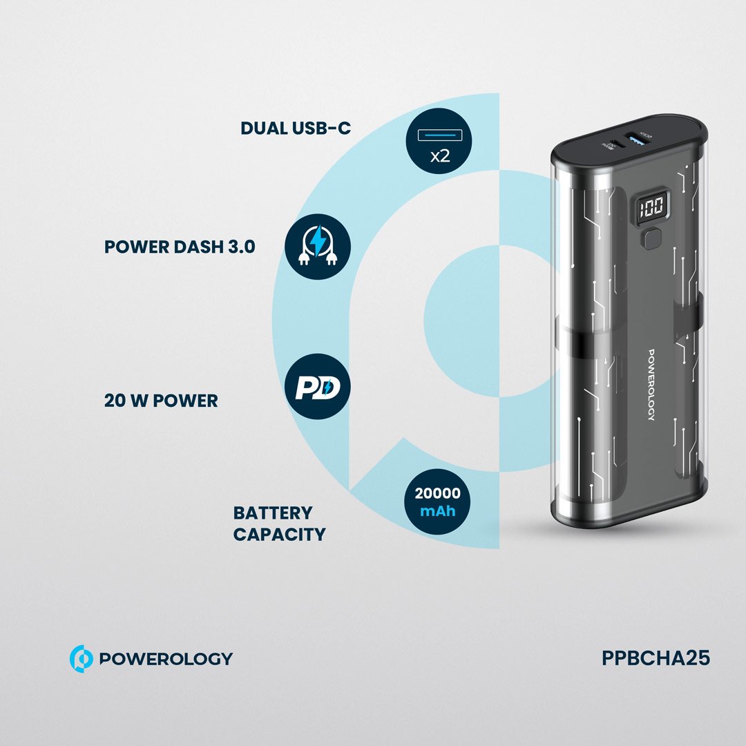 Powerology Crystalline Series Power bank 20000mAh PD 65W - Transparent/Grey 4 Powerology Crystalline Series Power bank 20000mAh PD 65W - Transparent/Grey - Image 4