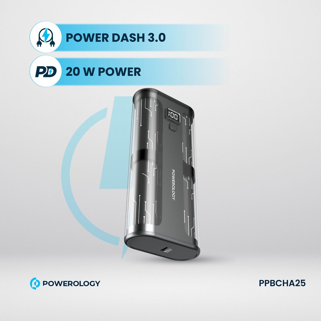 Powerology Crystalline Series Power bank 20000mAh PD 65W - Transparent/Grey 5 Powerology Crystalline Series Power bank 20000mAh PD 65W - Transparent/Grey - Image 5