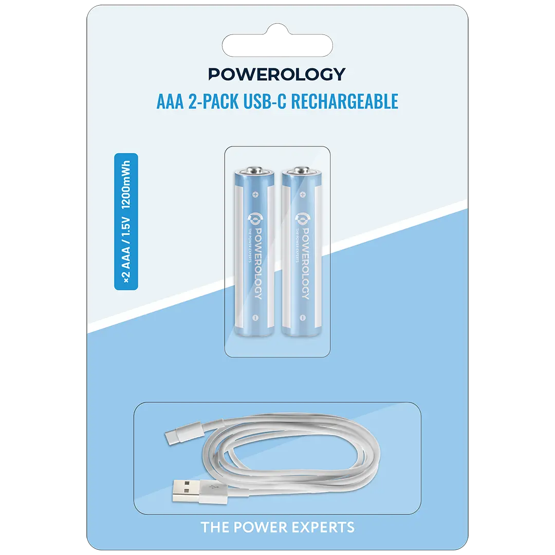 Powerology AAA 2-Pack USB-C Rechargeable - White/Blue 2 Powerology AAA 2-Pack USB-C Rechargeable - White/Blue - Image 2