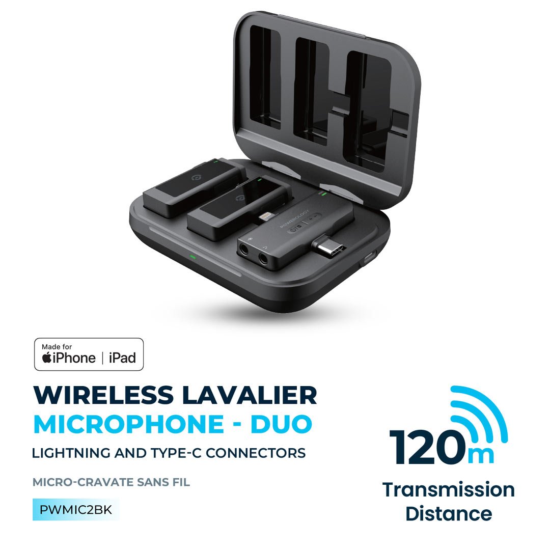 Powerology MFI Dual Connector Wireless Lavalier Microphone x2 Mic 2000mAh 5 Powerology MFI Dual Connector Wireless Lavalier Microphone x2 Mic 2000mAh - Image 5