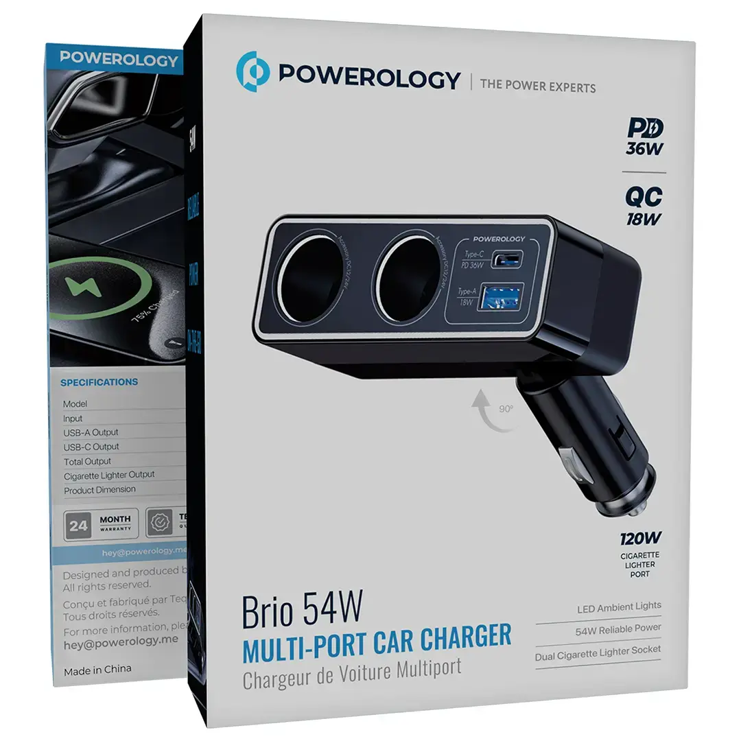 Powerology Brio 54W Multi-Port Car Charger 2 Powerology Brio 54W Multi-Port Car Charger - Image 2