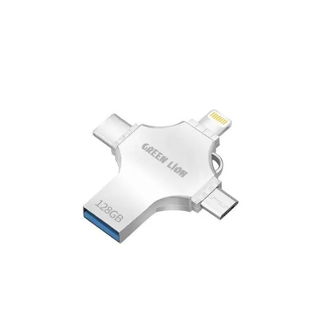 Green Lion 4 in 1 USB Flash Drive 128GB - Silver 1 Green Lion 4 in 1 USB Flash Drive 128GB - Silver